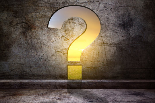question symbol on concreted wall - Powered by Adobe