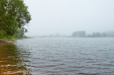 landscape morning fog over lake