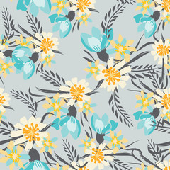 Vintage Seamless pattern  with flowers. Hand drawing illustration