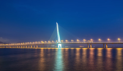 Fototapeta na wymiar Night scenery of Shenzhen Bay Highway Bridge, Guangdong Province, China