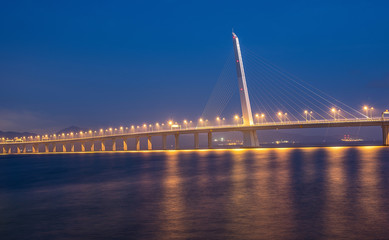 Night scenery of Shenzhen Bay Highway Bridge, Guangdong Province, China