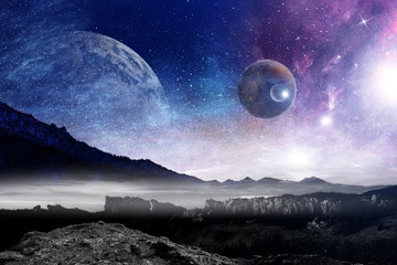 Planets abstract fantasy image with landscape