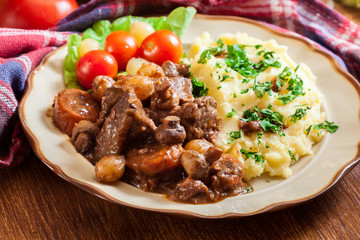 Dinner or lunch with beef Bourguignon stew