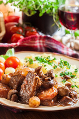 Dinner or lunch with beef Bourguignon stew