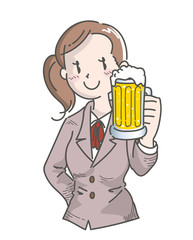 ビールで乾杯するOL