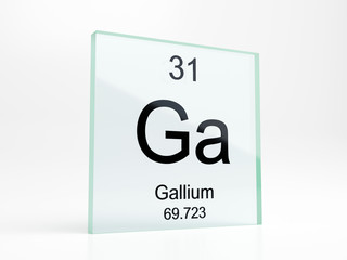 Gallium element symbol from periodic table on glass icon - realistic 3D render