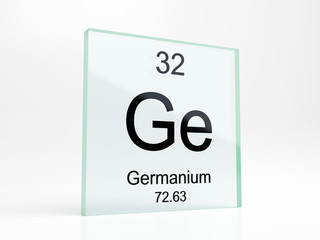 Germanium element symbol from periodic table on glass icon - realistic 3D render