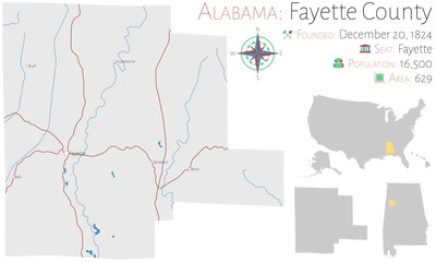 Large and detailed map of Fayette county in Alabama, USA