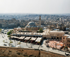 view of city and mosque in aleppo syria