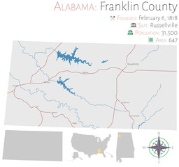Large and detailed map of Franklin county in Alabama, USA
