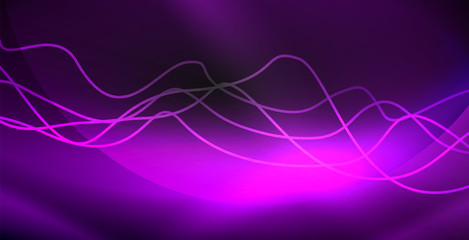 Glowing abstract wave on dark, shiny motion, magic space light. Techno abstract background