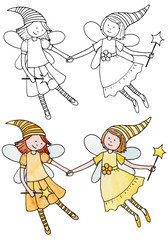 Two fairy fairies. Characters. Coloring  - picture