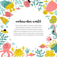 Frame with cartoon sea animals