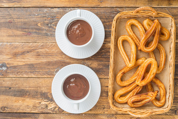Churros with chocolat typical  sweet breakfast