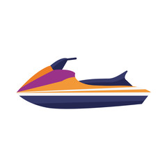 Water jet ski scooter boat icon in flat design. Sea bike isolated on white background. Water-sport boatercycle vehicle.