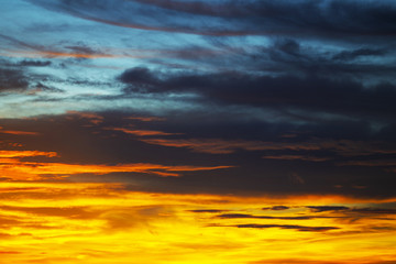 Blue and orange sky at sunset
