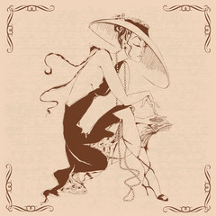 Girl in a hat resting and reading a book. Stylish graphics