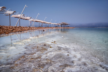 Beach of Dead Sea coastline. Israel