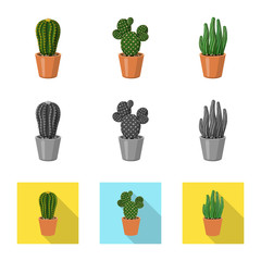 Isolated object of cactus and pot icon. Collection of cactus and cacti stock symbol for web.