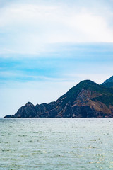 鹿児島県奄美大島ヤドリ浜海水浴場からの眺め 大島海峡(旧)軍事施設群
