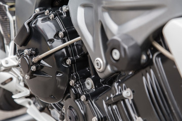 Obraz premium Engine parts of a racing motorcycle close-up.