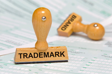 trademark and brand printed on rubber stamp