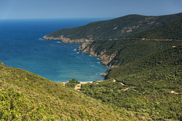 Panorama of coastline near Mamba Beach Ampelos at Sithonia peninsula, Chalkidiki, Central Macedonia, Greece