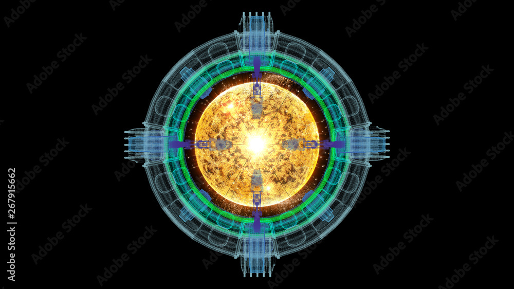 Poster futuristic graphic user interface head up display screen with digital holographic nuclear fusion ene
