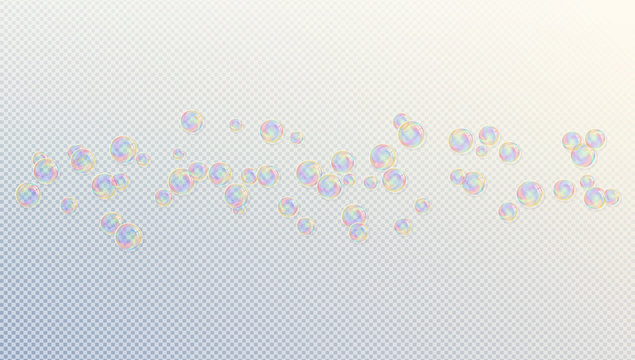 Colorful soap bubbles. Vector illustration with transparent background.
