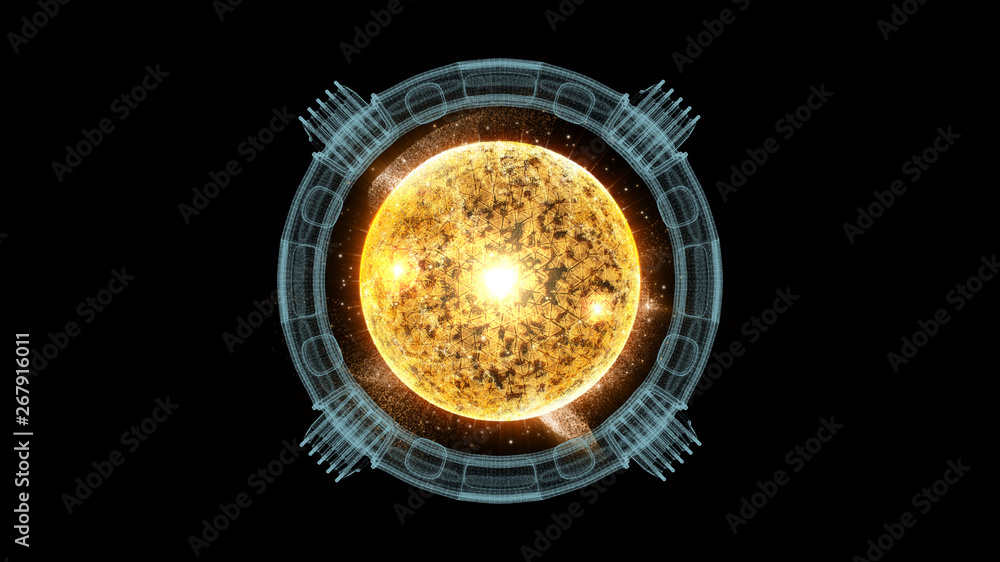 Poster Futuristic graphic user interface head up display screen with digital holographic Nuclear Fusion energy simulator display for digital background