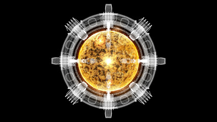 Futuristic graphic user interface head up display screen with digital holographic Nuclear Fusion energy simulator display for digital background