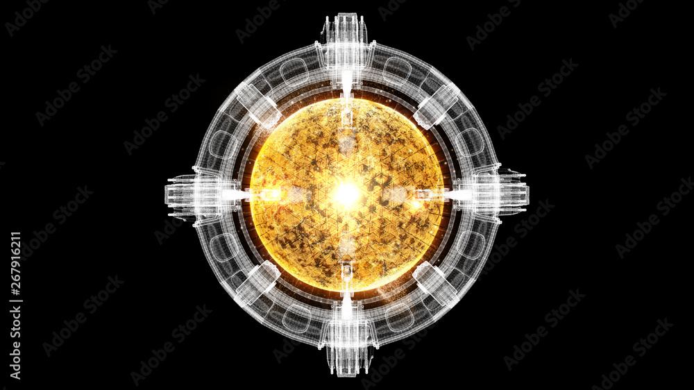 Aufkleber Futuristic graphic user interface head up display screen with digital holographic Nuclear Fusion energy simulator display for digital background