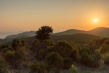 Fototapeta na wymiar Sunset landscape of Sithonia peninsula, Chalkidiki, Central Macedonia, Greece