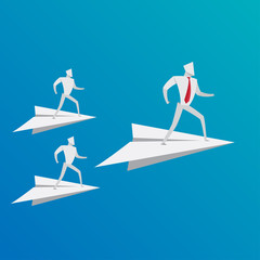 business people concept business team drive plane paper origami style