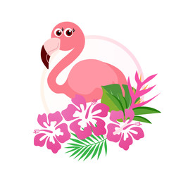 Pink cute pink flamingo vector illustration