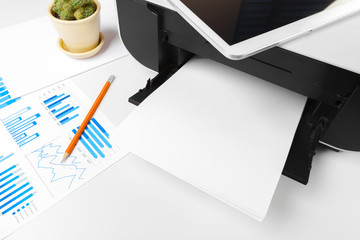 Printer, copier, scanner in office. Workplace.