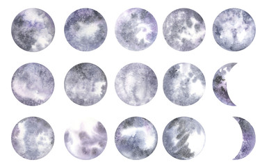 set watercolor moon purple mystical moon