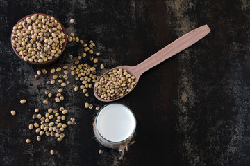 Soy milk and soybeans.