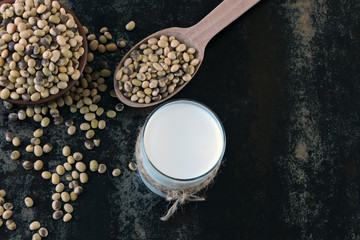 Soy milk and soybeans.