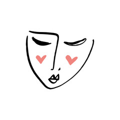Simple modern trendy line sketch art face. Portrait print for clothes, textile and other. Vector illustration