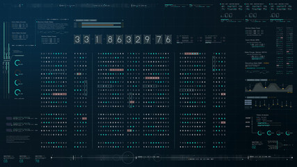 Futuristic source code digital data telemetry motion graphic display screen with user interface display for digital background computer desktop display screen