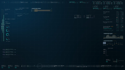 Futuristic source code digital data telemetry motion graphic display screen with user interface display for digital background computer desktop display screen