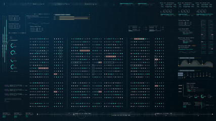 Futuristic source code digital data telemetry motion graphic display screen with user interface display for digital background computer desktop display screen