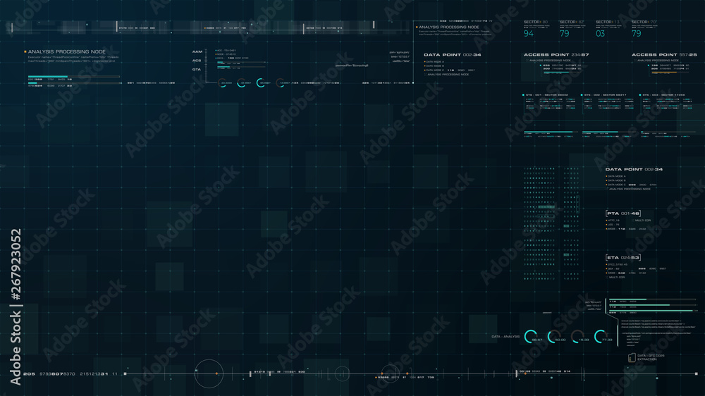 Aufkleber Futuristic source code digital data telemetry motion graphic display screen with user interface display for digital background computer desktop display screen