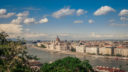 View over Budapest with Parliament Building and Danube from Buda Castle