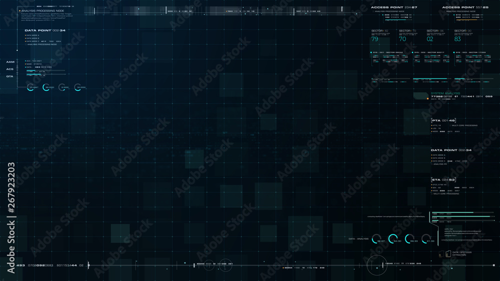 Aufkleber Futuristic source code digital data telemetry motion graphic display screen with user interface display for digital background computer desktop display screen