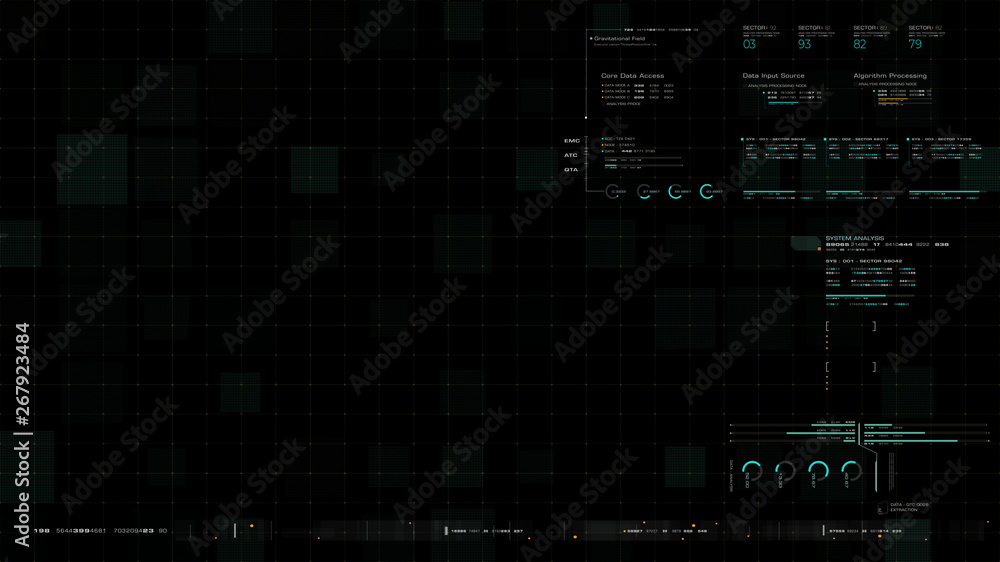 Aufkleber Futuristic source code digital data telemetry motion graphic display screen with user interface display for digital background computer desktop display screen