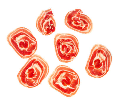 Close Up Of Italian Pancetta Bacon Isolated