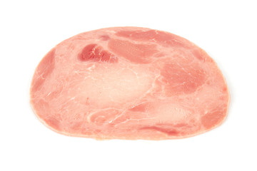 Sliced boiled ham sausage isolated on white