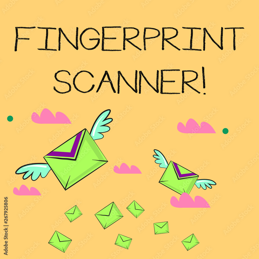 Poster word writing text fingerprint scanner. business photo showcasing use fingerprint for biometric valid